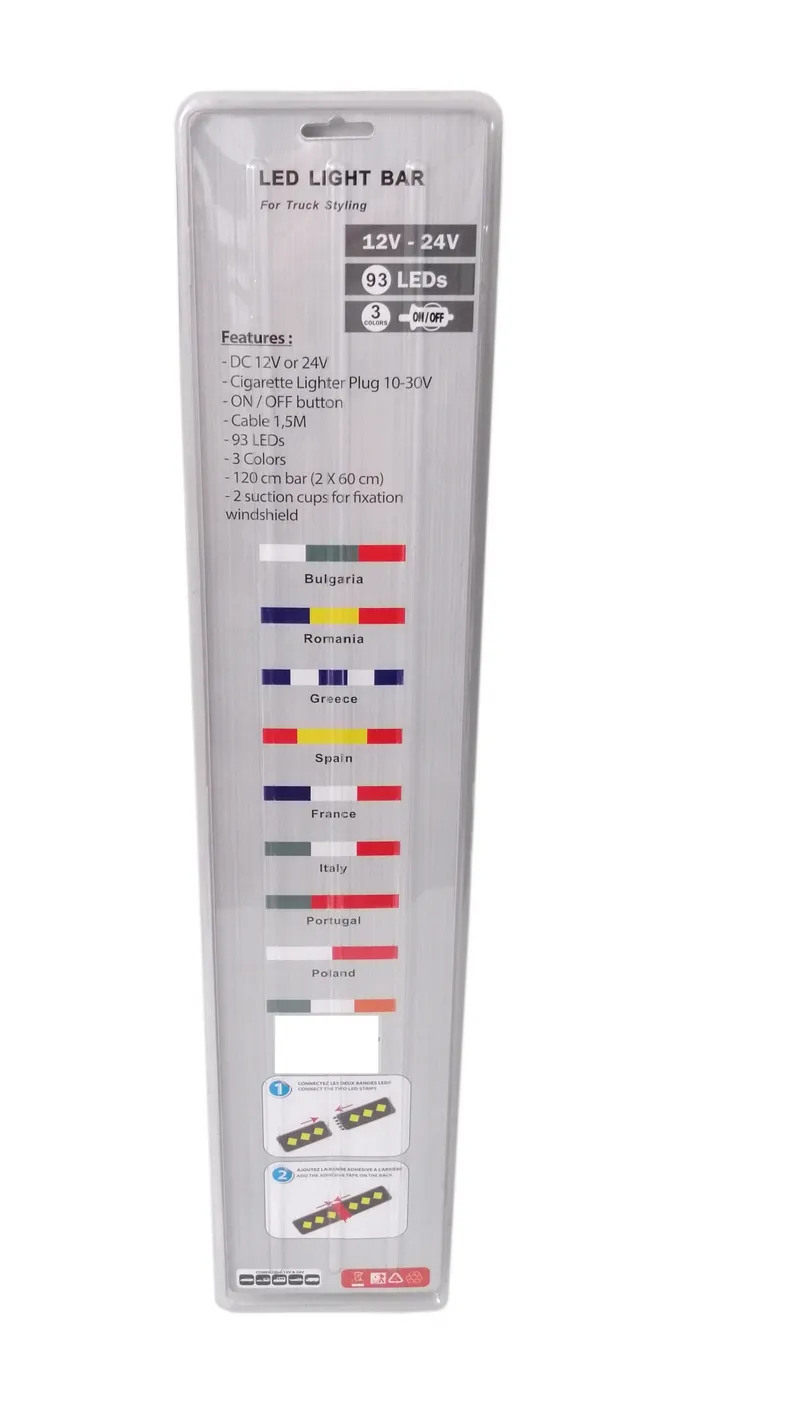 Светещ лед бар 120 cm (2 х 60 cm) 93 LED 12V - 24V синьо-бяло GR Greece флаг знаме Гърция - 1