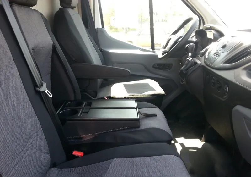2+1 комплект калъфи / тапицерия - специално ушити за Ford Transit 2013+ - пасват перфектно - с отвор за барчето на седалка - LUXE черно-сиво - 1