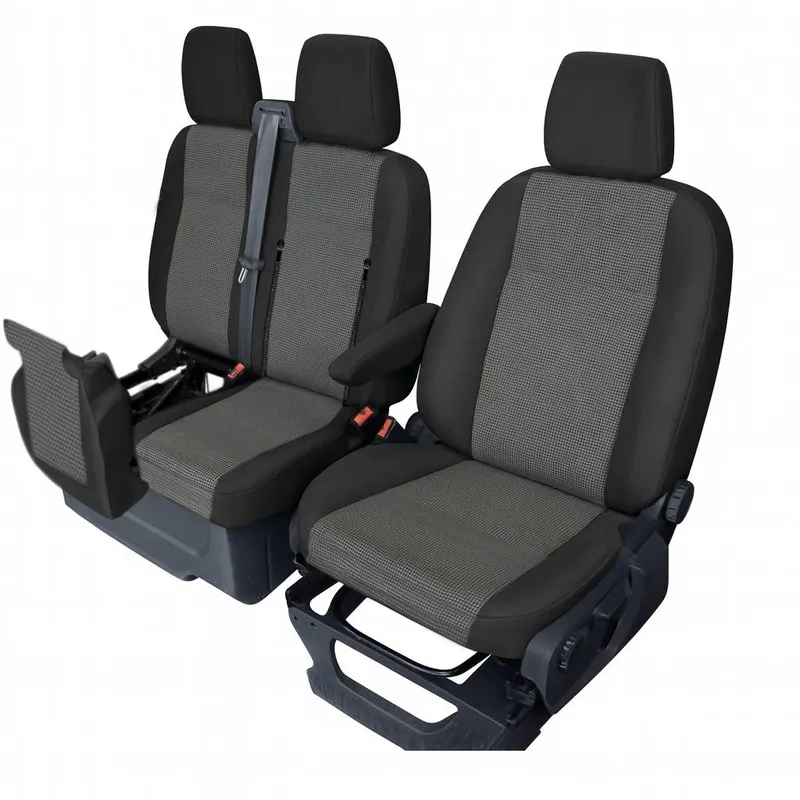 2+1 Комплект Тапицерия за Ford Transit Custom 2013-2023 с отвор на двойната седалка - черно - 1