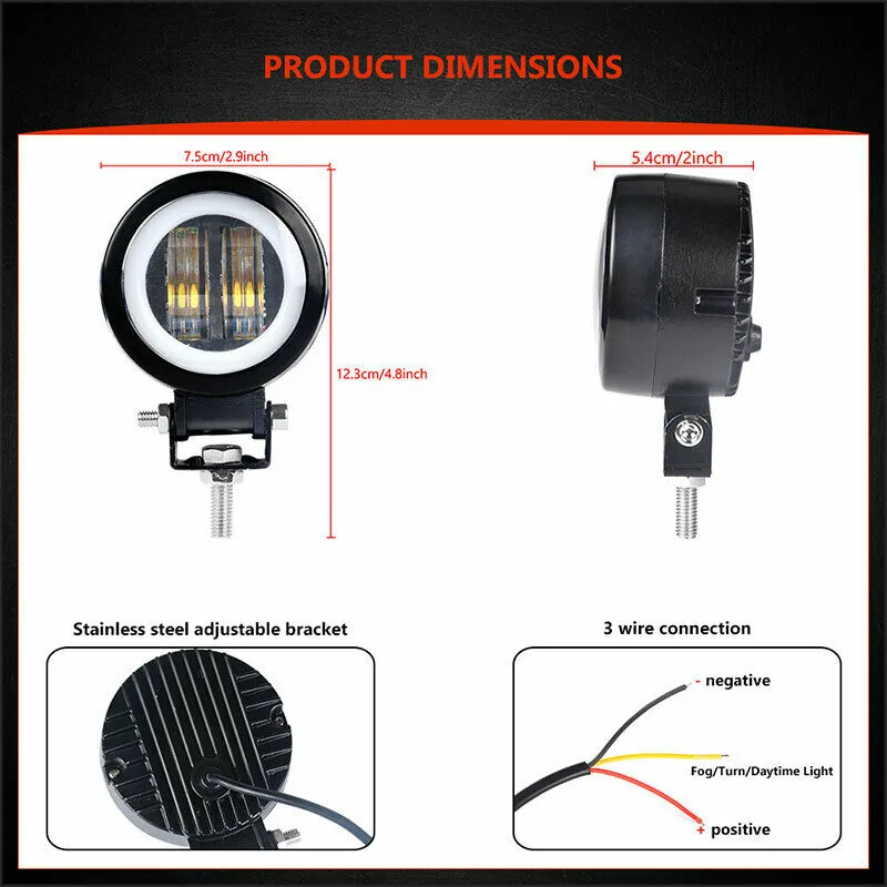 7D LED Халоген 7.5см Кръгла Диодна Работна Лампа Диоден Фар Прожектор Задна Светлина 20W 1000lm 12V/24V - 1