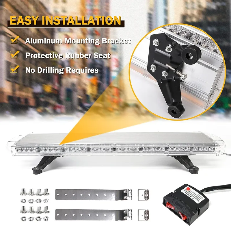 96.5см LED Сигнална лампа 72W, E-Mark E9, 15 Режима, 12V / 24V - Аварийна Лампа, Маяк за Пътна Помощ, Репатрак, Платформа, Снегорин и Багер - 1