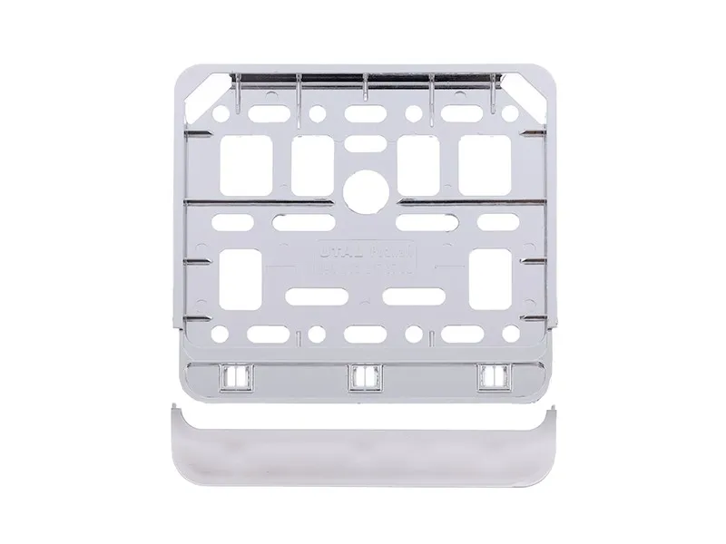 Хромирана рамка за регистрационен номер за скутер и мотопед, универсална, пластмасова, със система за закрепване - 1