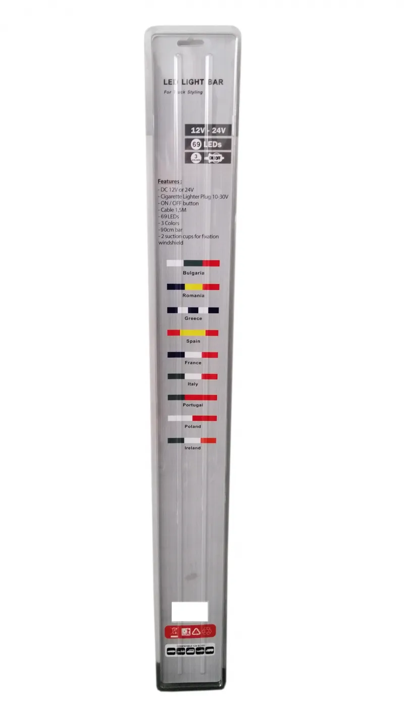 Светещ лед бар 90 cm 69 LED 12V - 24V синьо-бяло GR Greece флаг знаме Гърция - 1