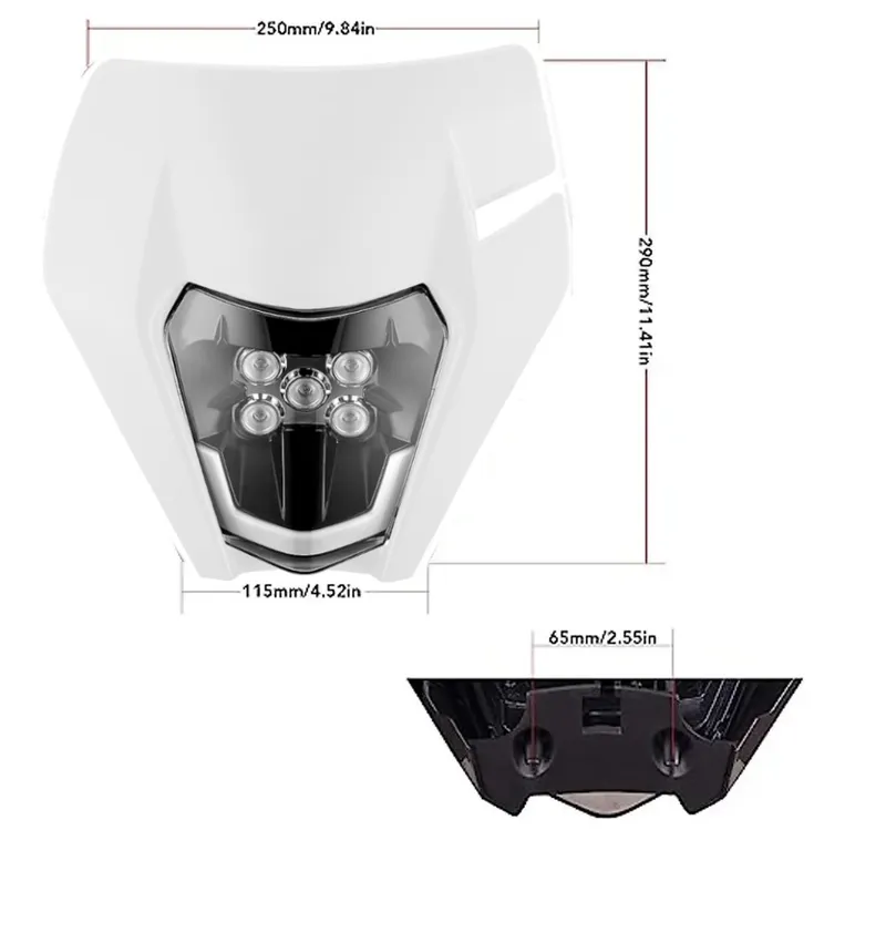Маска с LED Фар за мотор, мотоциклет Бяла с къси и дълги светлини - Универсален модел за ENDURO / Trail / Streetfighter - 1