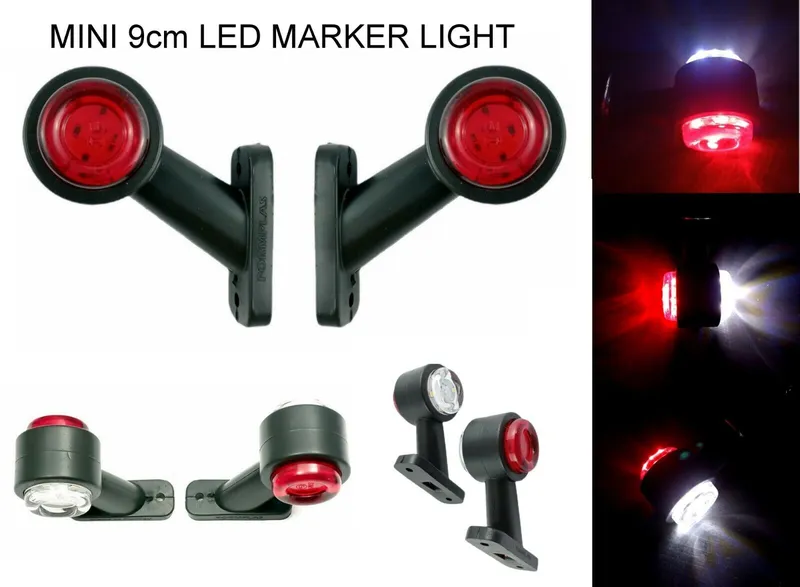 Комплект от 2 броя 12- 24V LED ЛЕД къси мини странични габаритни светлини тип рогче въртящи се с ротация за камион ремарке платформа каравана и др. бяло-червен 80 X 60 mm - 1