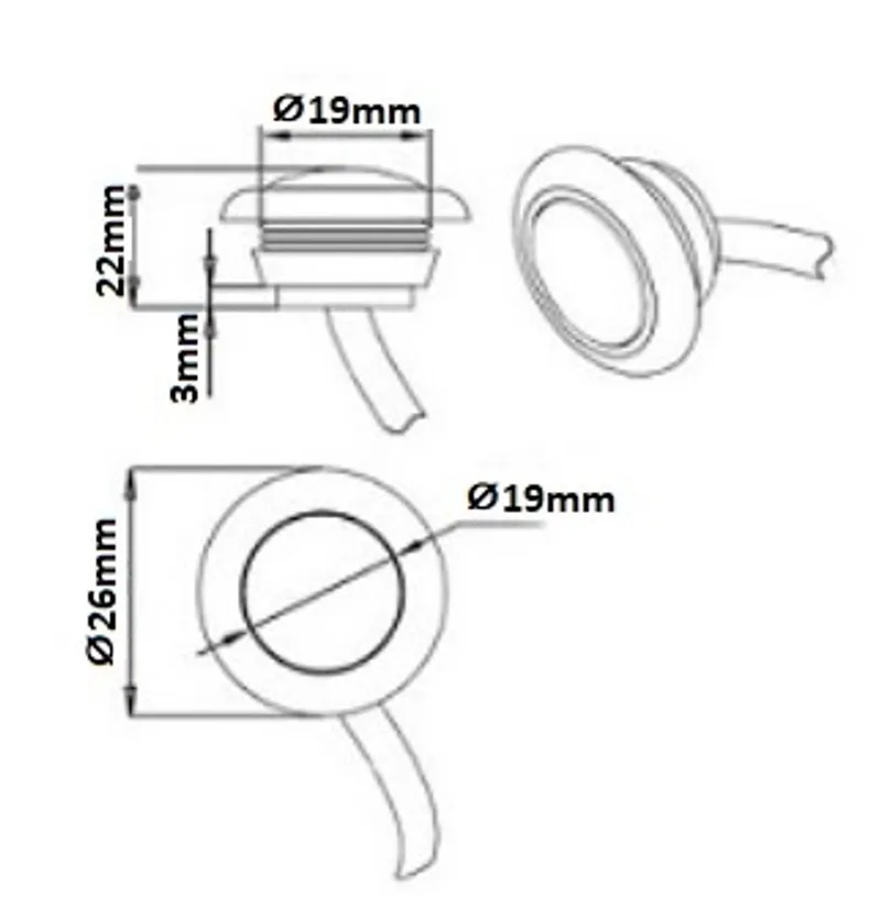Червен LED Габарит, Тип Копче, Маркер, Токос - 24V - 1