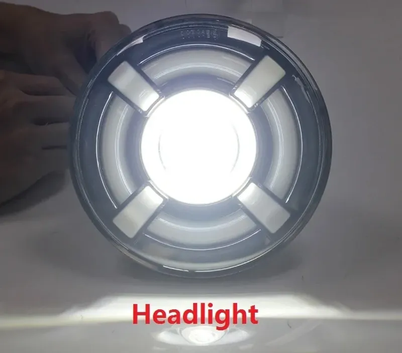 Комплект от 2бр. универсален 7 инча 18см ЛЕД LED фар лампа халоген 12V-24V къси/дълги с DRL дневни светлини мигач бяло-жълто 4800lm за АТВ джип мотоциклет камион трактор и др. - 6