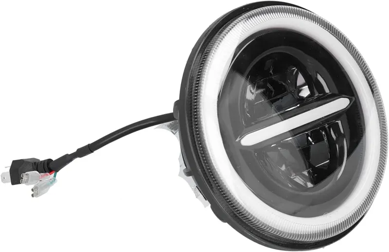 Комплект от 2бр. универсален 7 инча 18см ЛЕД LED фар лампа халоген 12V-24V къси/дълги с DRL дневни светлини мигач бяло-жълто 7500lm за АТВ джип мотоциклет камион трактор и др. - 2