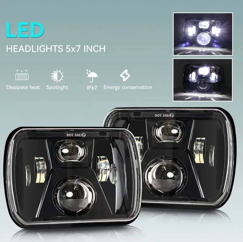 Комплект от 2бр. универсален 45W ЛЕД LED фар лампа халоген 12V-24V къси/дълги 20 x 14cm за АТВ джип мотоциклет камион трактор и др. - 8