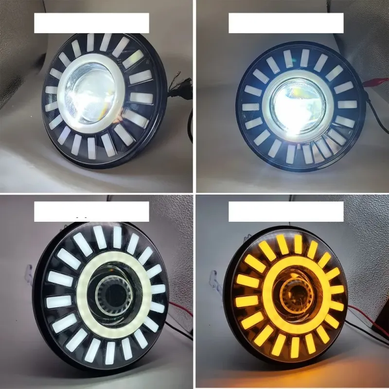 Комплект от 2бр. Универсален 7 инча 18см ЛЕД LED фар лампа халоген 12V-24V къси/дълги с DRL дневни светлини мигач бяло-жълто за АТВ джип мотоциклет камион трактор и др. - 3