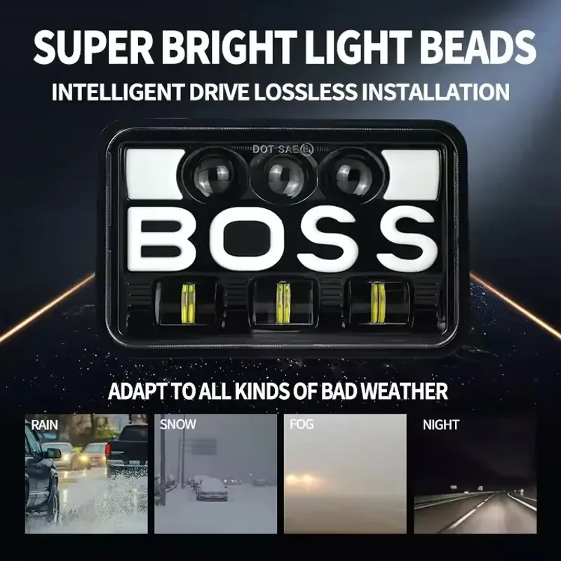 Комплект от 2бр. универсалeн 5 инча ЛЕД LED фар лампа халоген 12V-24V къси/дълги с DRL дневни светлини мигач бяло-жълто 9600lm за АТВ джип камион трактор и др. - 5