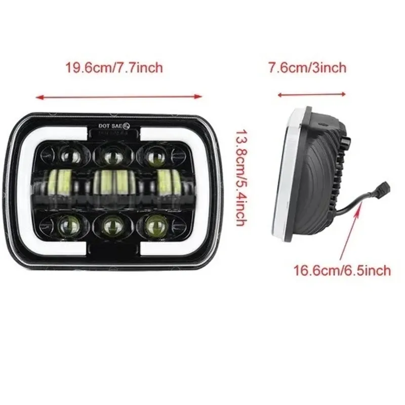 Комплект от 2бр. универсалeн 5x7 инча ЛЕД LED фар лампа халоген 12V-24V къси/дълги с DRL дневни светлини мигач бяло-жълто 9600lm за АТВ джип камион трактор и др. - 1