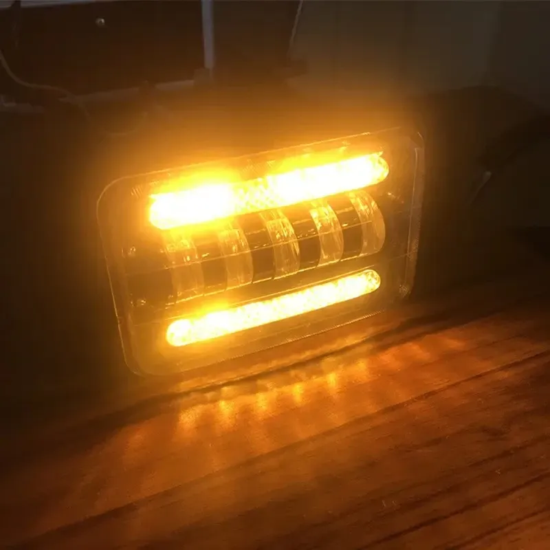 Комплект от 2бр. универсалeн 5 инча ЛЕД LED фар лампа халоген 12V-24V къси/дълги с DRL дневни светлини мигач бяло-жълто 8000lm за АТВ джип камион трактор и др. - 9