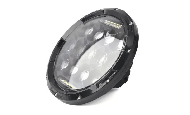 Комплект от 2бр. универсален 7 инча 18см ЛЕД LED фар лампа халоген 12V-24V къси/дълги с DRL дневни светлини бяло 8000lm за АТВ джип мотоциклет камион трактор и др. - 3