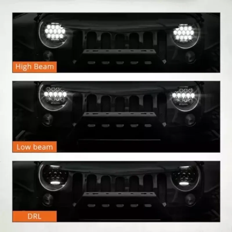 Комплект от 2бр. универсален 7 инча 18см ЛЕД LED фар лампа халоген 12V-24V къси/дълги с DRL дневни светлини бяло 8000lm за АТВ джип мотоциклет камион трактор и др. - 6