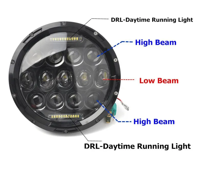 Комплект от 2бр. универсален 7 инча 18см ЛЕД LED фар лампа халоген 12V-24V къси/дълги с DRL дневни светлини бяло 8000lm за АТВ джип мотоциклет камион трактор и др. - 7
