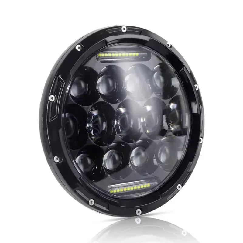 Комплект от 2бр. универсален 7 инча 18см ЛЕД LED фар лампа халоген 12V-24V къси/дълги с DRL дневни светлини бяло 8000lm за АТВ джип мотоциклет камион трактор и др. - 8