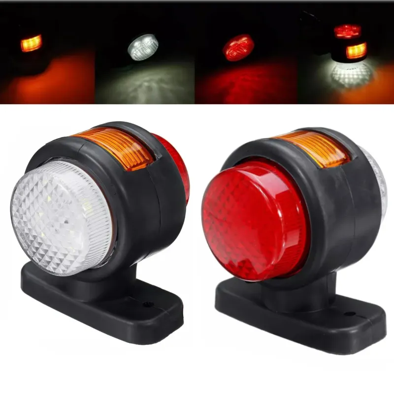 Комплект от 2 броя LED ЛЕД светодиодни габарити токоси рогче рогчета на 12V с три светлини бяла-жълта-червена - 0