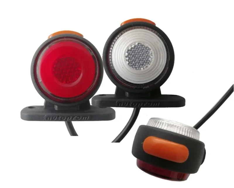 Комплект от 2 броя LED ЛЕД светодиодни габарити, токоси, рогче 24V с три светлини бяла,жълта,червена Неон Ефект за ремаркета, платформи, камиони и др. - 0