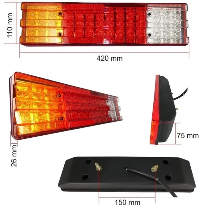 Комплект от 2 Броя Диодни LED Лед стопове 24V - 420mm x 110mm x 75mm - подходящи за Бус Камион Тир Ремарке Каравана - 1