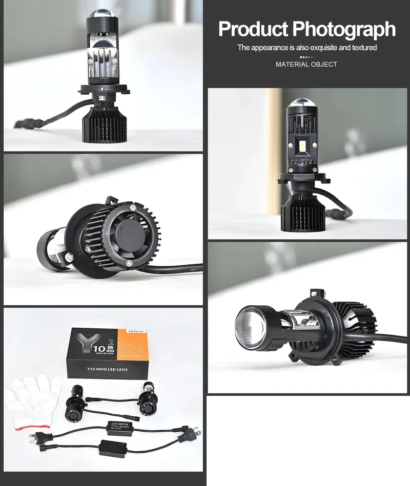 Комплект LED крушки с лупа, Y10 H4, 200%, 60W 6400LM, 6000K, 360° Canbus без грешки – 12V - 2