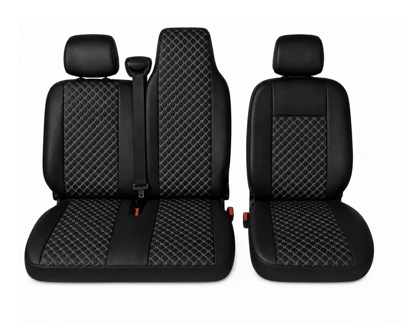 Комплект 2+1 Тапицерия за RENAULT MASTER III 2010-2019 – Еко кожа, Черна с бял шев, 6 части - 2