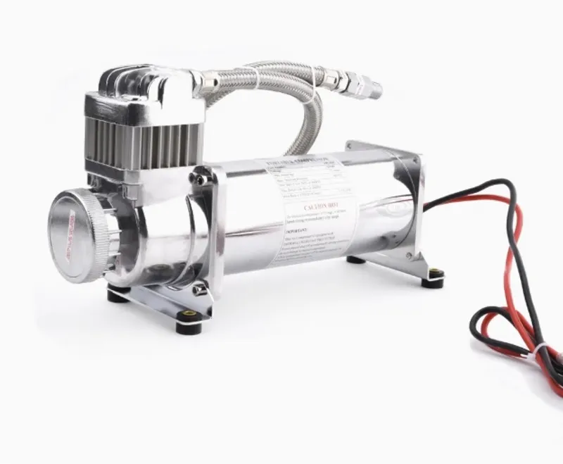 Преносим авто въздушен компресор 12V, 300 PSI, дебит 1.8 CFM, с метален маркуч - за пневматично окачване, офроуд, клаксони и въздушни системи - 2
