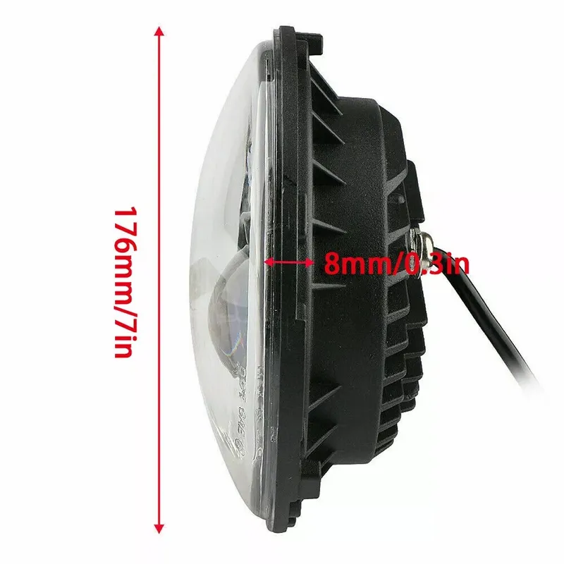 Универсален 7 инча 18см ЛЕД LED фар лампа халоген 12V-24V къси/дълги с DRL дневни светлини мигач бяло-жълто 6500lm за АТВ джип мотоциклет камион трактор и др. - 2