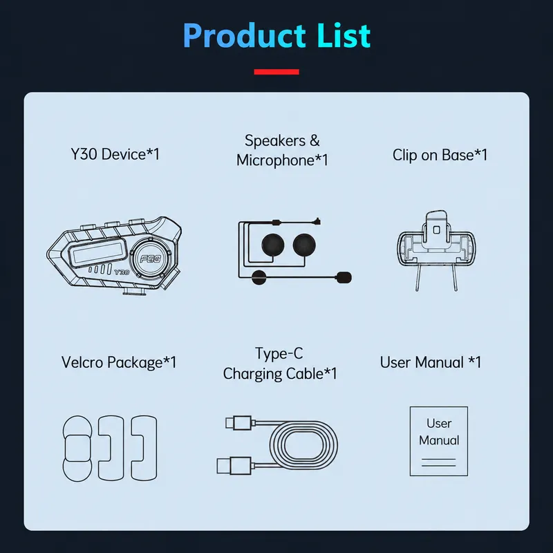 Комплект 2 бр. Интеркоми за каска Bluetooth 6.0, сдвояване помежду им, CVC + DSP шумопотискане, LED дисплей, IPX6, батерия 1000 mAh - 2