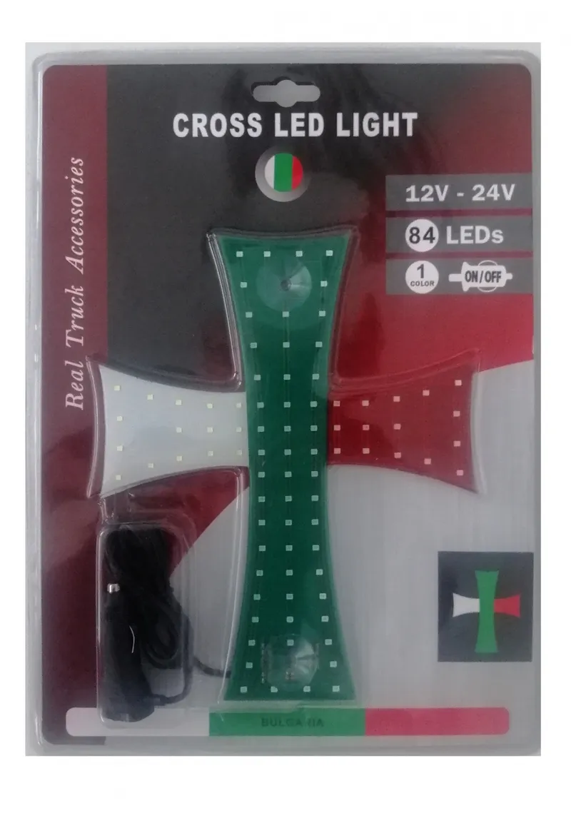 Диоден светещ кръст бяло-зелено-червено BG Bulgaria флаг знаме България 84 LED ЛЕД 12V 24V 245 x 200 mm - 2