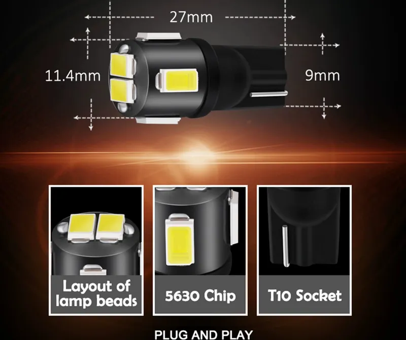 Комплект 2 бр. LED крушки T10 W5W, 7000K бяла светлина, ниска консумация, 12V - блистер - 2