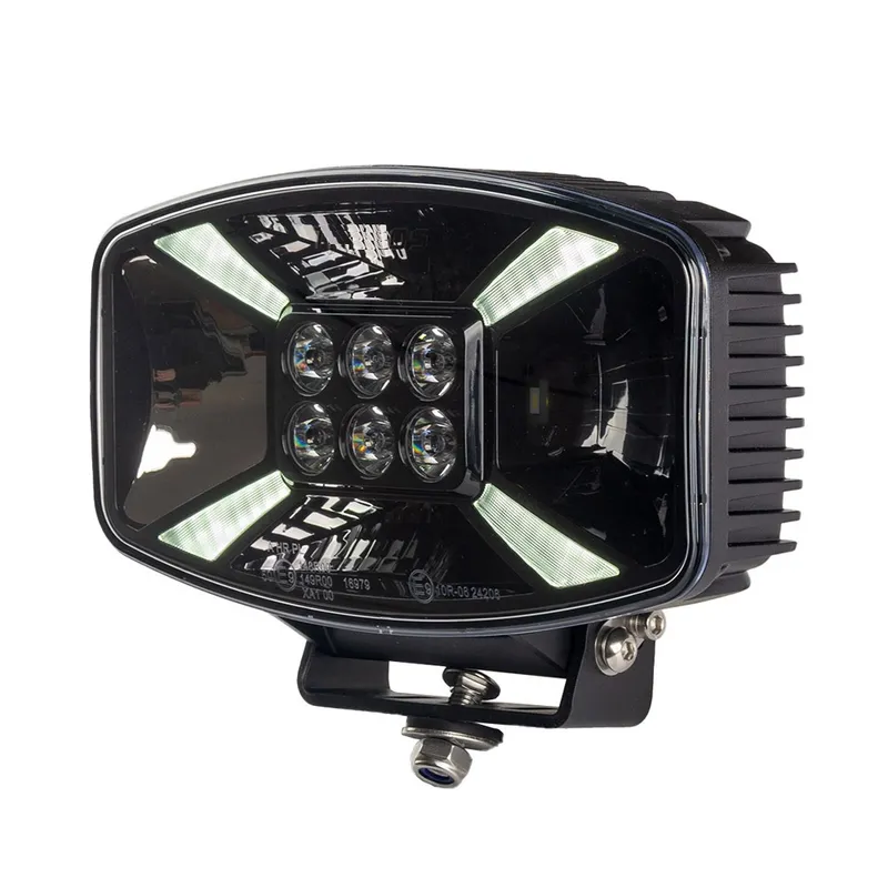 Универсален LED ЛЕД 140W диоден фар халоген лампа 12V - 24V с DRL/parking светлина бяло-жълто за АТВ джип камион трактор земеделски и селскостопански машини 247 x 141 x 83 mm - 2