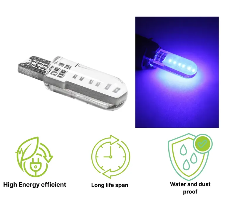 Комплект 2 бр. LED крушки T10 W5W, синя светлина, CANBUS, Silica LED, 12V - блистер - 2