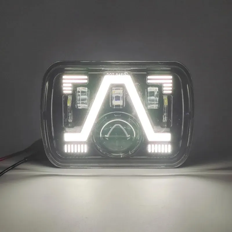 Универсалeн 5x7 инча ЛЕД LED фар лампа халоген 12V-24V къси/дълги с DRL дневни светлини мигач бяло-жълто 4800lm за АТВ джип камион трактор и др. - 2
