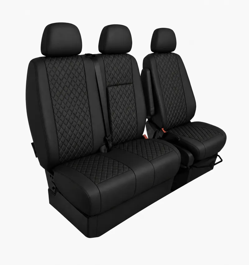 Комплект 2+1 Тапицерия за MERCEDES SPRINTER W906 2006-2018 – Еко кожа, Черна с черен шев, 8 части - 2