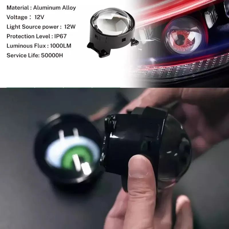 3D LED фарове халогени дяволски очи Devil Eyes с лупи 3 инча 8см 12V с мобилно приложение - 2