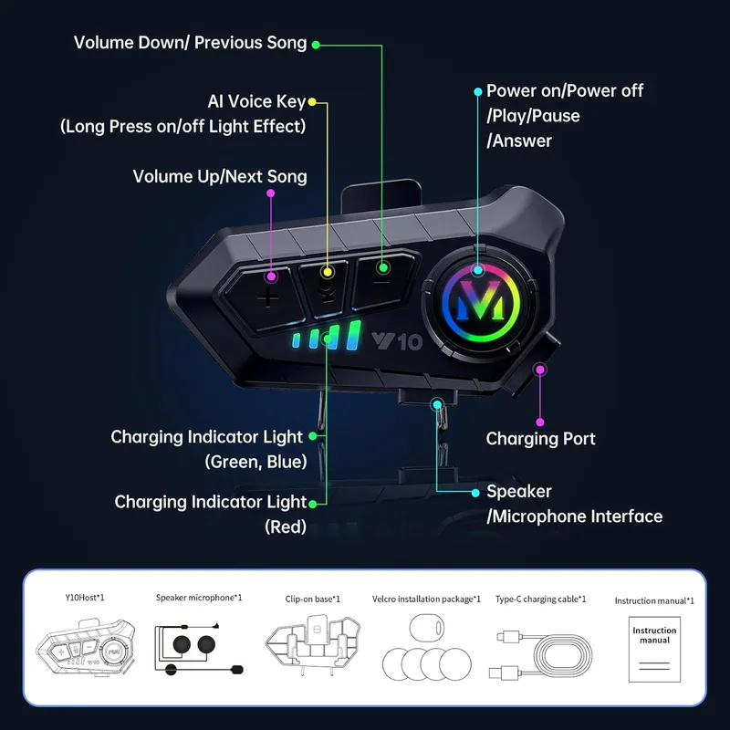Безжична Bluetooth слушалка за моторна каска с двупосочен интерком и интелигентно шумопотискане - 2