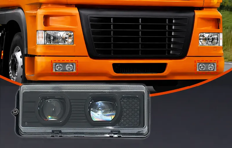 Ляв LED Халоген / Фар за мъгла с двойна лупа за DAF XF95, 75CF, 85CF – OEM 1328861 - 2