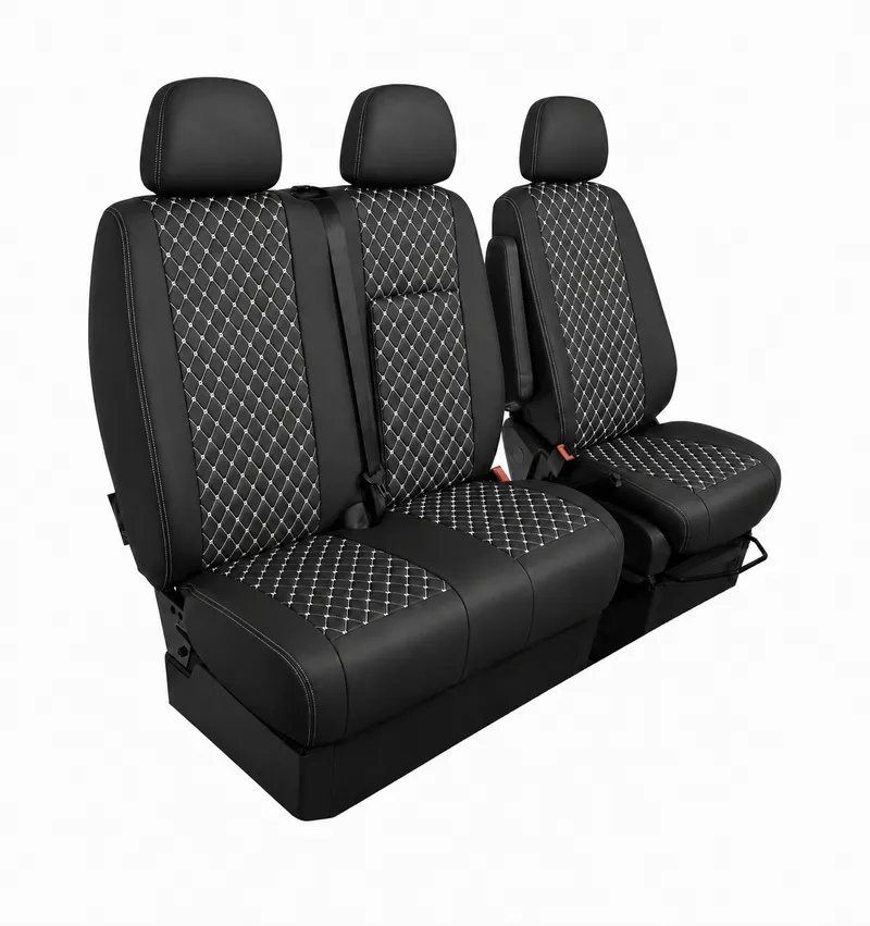 Комплект 2+1 Тапицерия за MERCEDES SPRINTER W906 2006-2018 – Еко кожа, Черна с бял шев, 8 части - 2