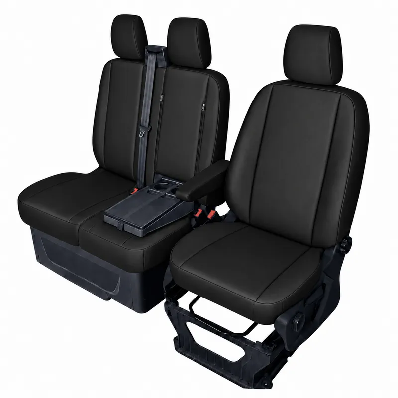 Комплект 2+1 Тапицерия за FORD TRANSIT CUSTOM 2009+ – Еко кожа, Черна, 8 части - 2