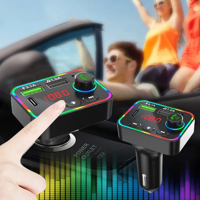 FM радио трансмитер зарядно телефон HZ-BT-F4, 87.5 MHz до 108.0 MHz Bluetooth 2x USB черен с подсветка 12V - 24V - 2