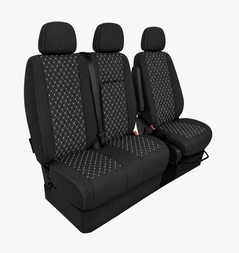 Комплект 2+1 Тапицерия за MERCEDES SPRINTER W906 2006-2018 – Текстил, Черна с бял шев, 8 части - 2