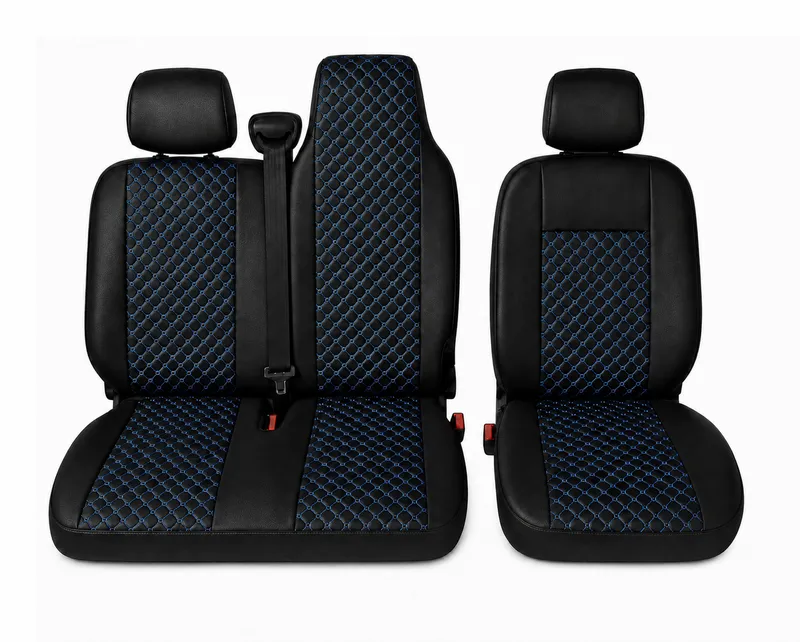 Комплект 2+1 Тапицерия за RENAULT MASTER III 2010-2019 – Еко кожа, Черна със син шев, 6 части - 2