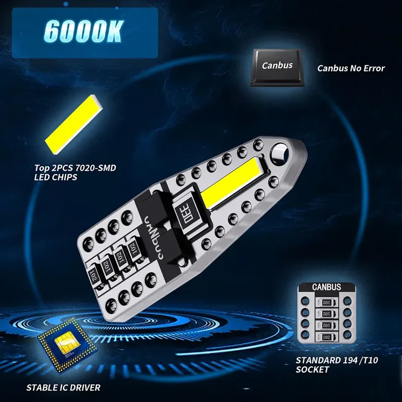 Комплект 2 бр. LED крушки T10, W5W, CANBUS, 6000K бяла светлина, 200 лумена, 12V – блистер - 2