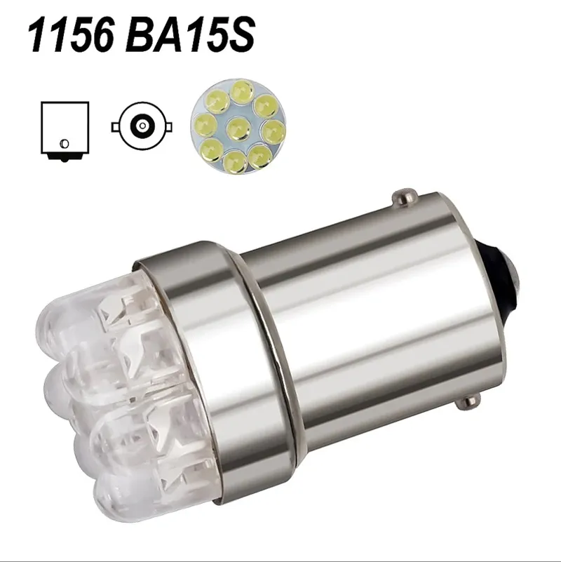 Комплект от 2 броя LED Лед Крушки за Mигач Стоп Габарит Халоген 9 LED 1156 BA15S 12V Червена Светлина в Блистер - 2