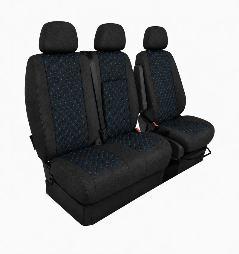 Комплект 2+1 Тапицерия за MERCEDES SPRINTER W906 2006-2018 – Текстил, Черна със син шев, 8 части - 2