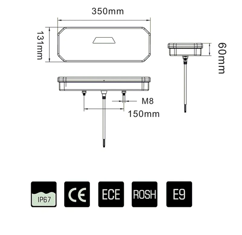 Комплект Ляв + Десен Мултифункционални Диодни LED Лед Стопове с Бягащ Мигач Неон Neon Ефект 12V 24V 350mm X 131mm X 35mm E9 За Бус Камион Тир Ремарке Караванa - 2