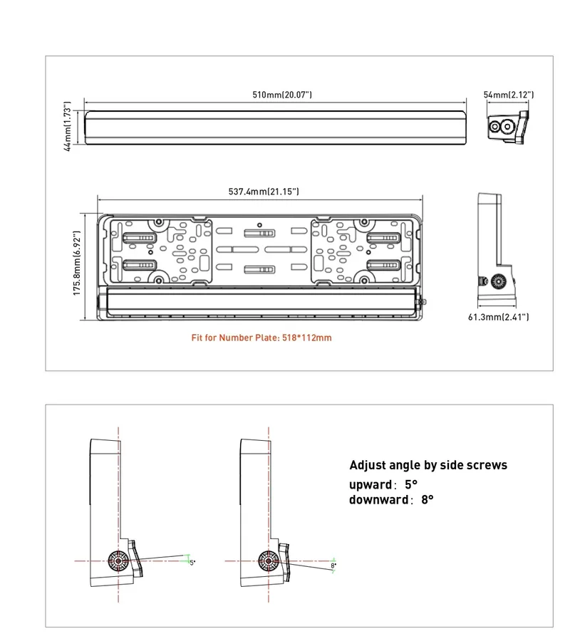 Рамка за Номер с Вграден LED Бар 20 51cm 12v 24v Бяла и Оранжева Дневна DRL Габаритна Светлина - 2
