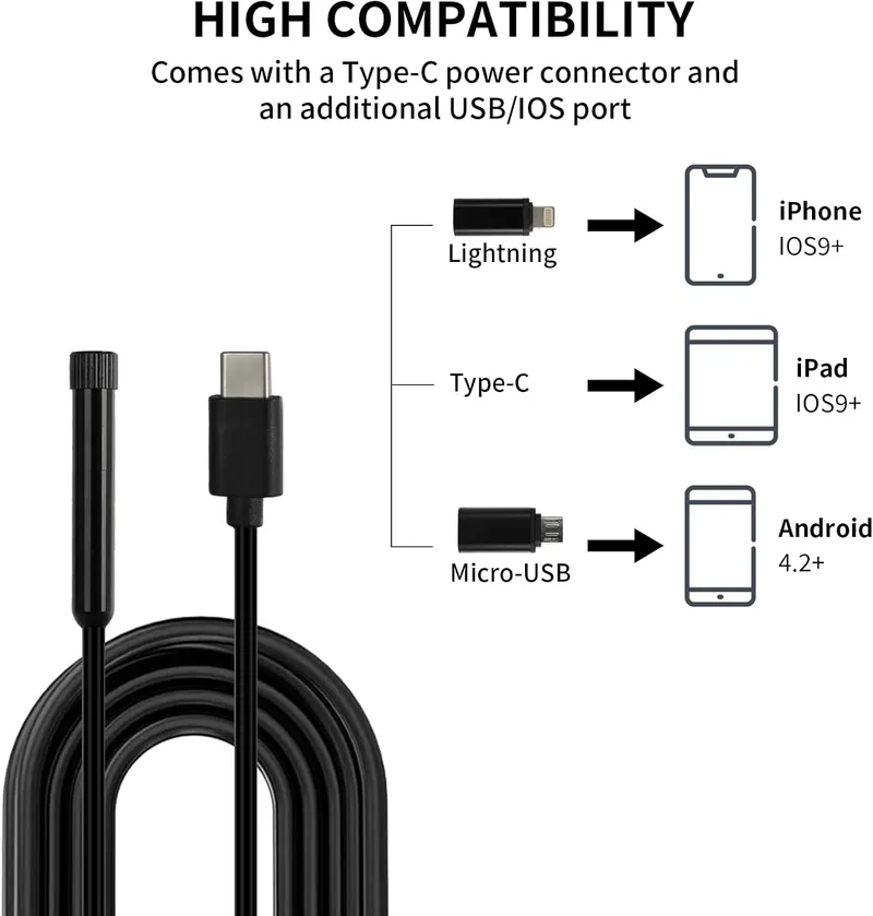 Ендоскоп камера за телефон лаптоп компютър IOS Iphone Android с 1.5м кабел - 2