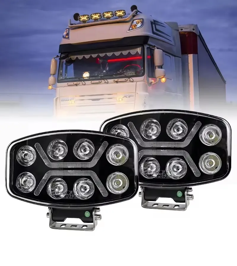 LED мощен диоден фар халоген лампа 12V-24V 90W бяло-жълто за АТВ джип камион трактор земеделски и селскостопански машини и др. - 2